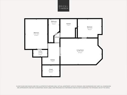 Floor plan for 1 bed, 1 bath, 841 sqft